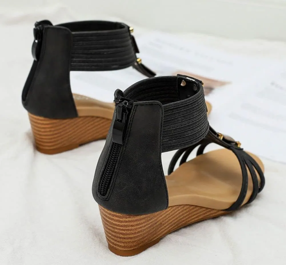 Women Wedge Sandals Summer Bohemian Roman High Heel Breathable Beach Sandals