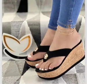 Women Wedges Platform Sandals Summer Open Toe Mules Slippers Ladies High Heel Thick Bottom Flip Flops Thongs Casual Slip on Slide Comfy Beach Shoes Loafers Moccasins,Black,US6/EU37
