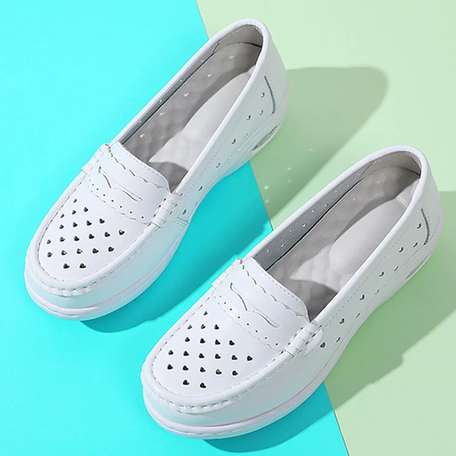 Women's Air-Cushion Orthopedic Slip-On Nurse Shoes Fashion Round-Toe Wedge Heel Thick-Soled Comfortable Arch Support Walking Loafers