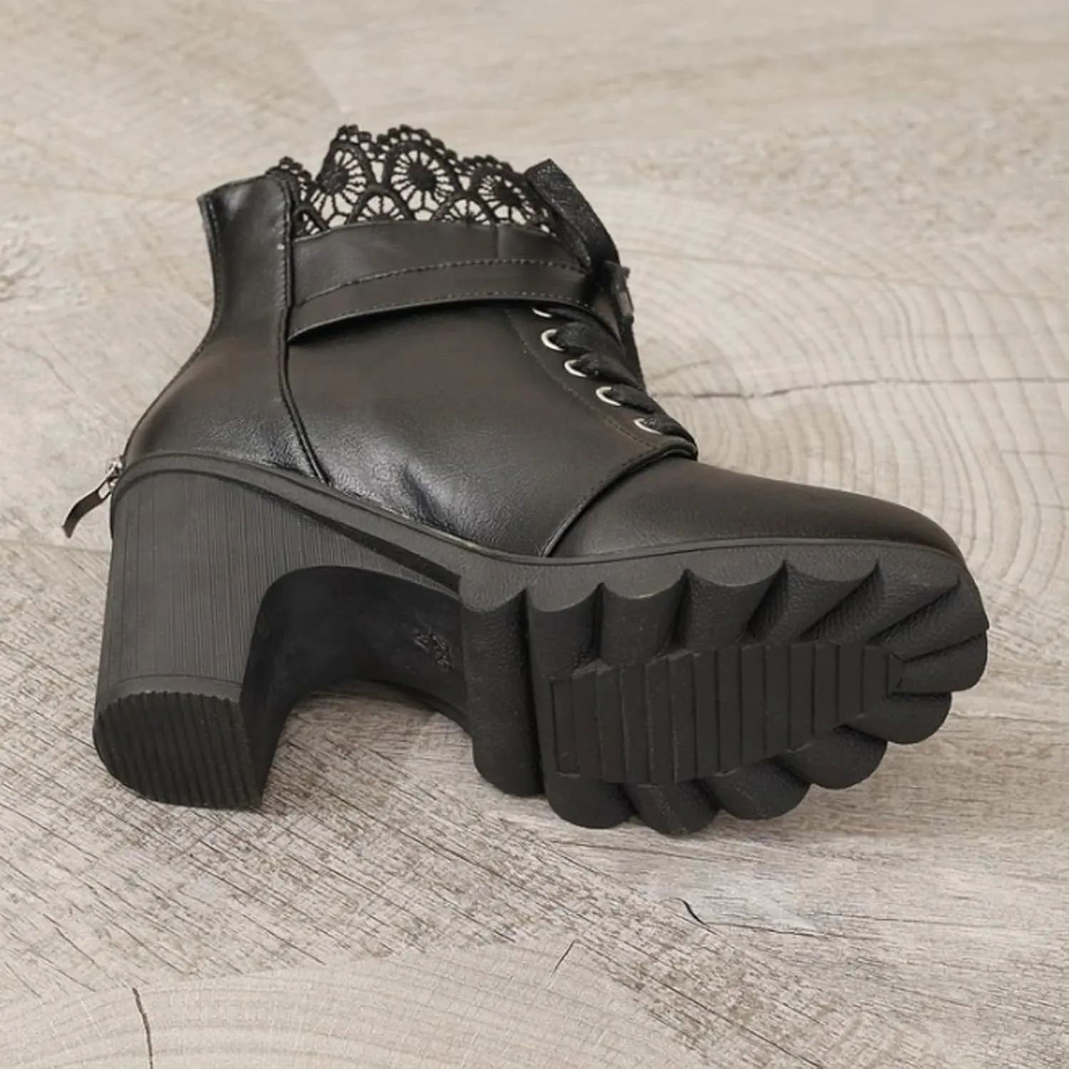 Womens Ankle Boots with Heel,Gothic Lace Up Combat Boots Punk Floral Lace Cosplay Booties Chunky High Heel Shoes