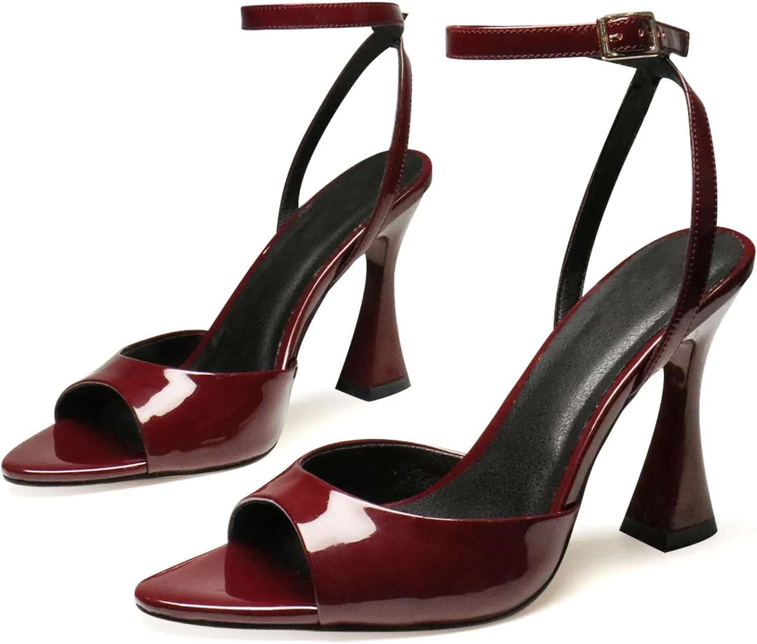 Women's Ankle Strap Fine Heeled Wedding Mesh Kitten Heels Sandals Pointed Open Toe Ankle Buckle Strap Summer Dress Shoes