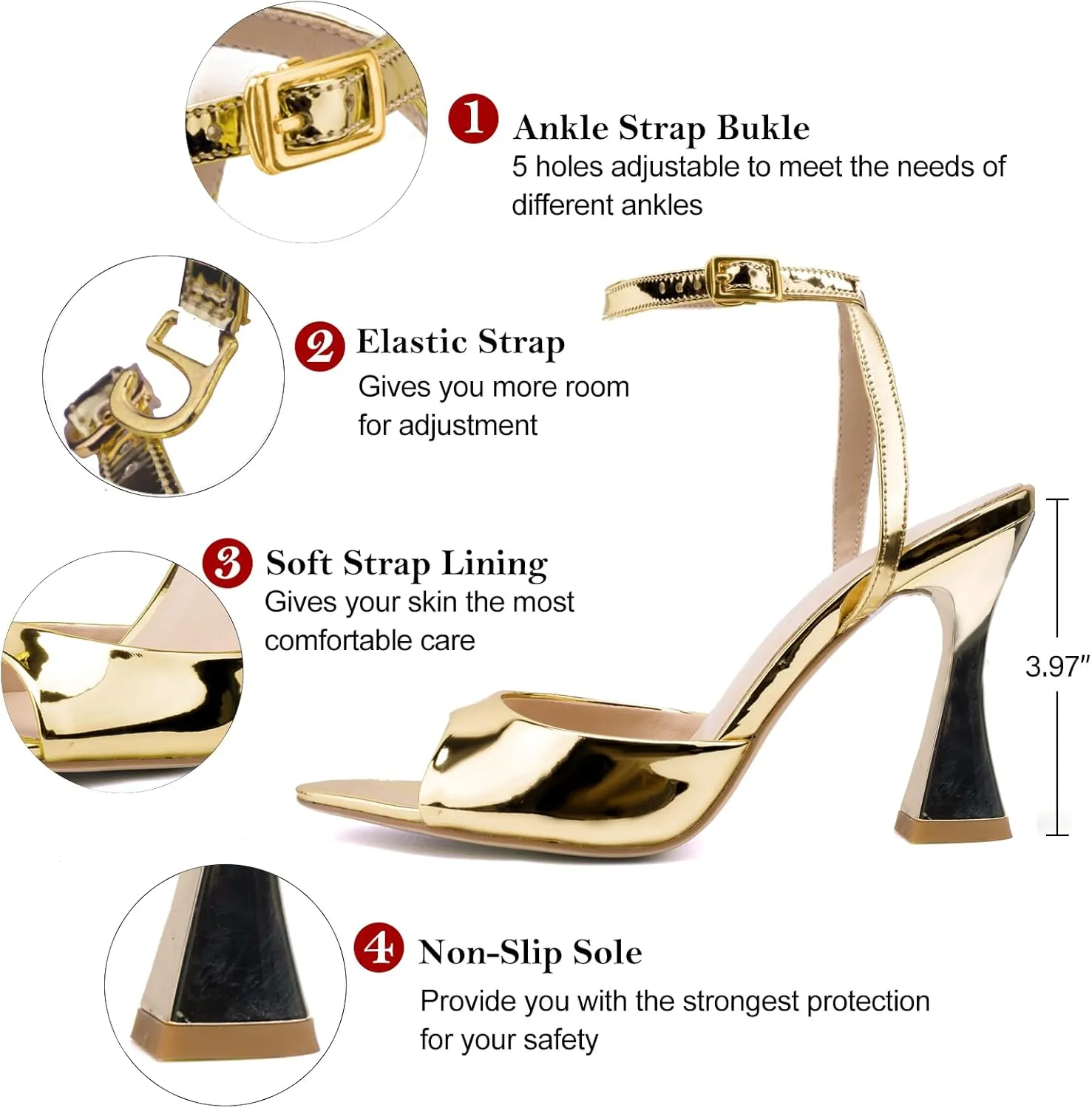Women's Ankle Strap Fine Heeled Wedding Mesh Kitten Heels Sandals Pointed Open Toe Ankle Buckle Strap Summer Dress Shoes
