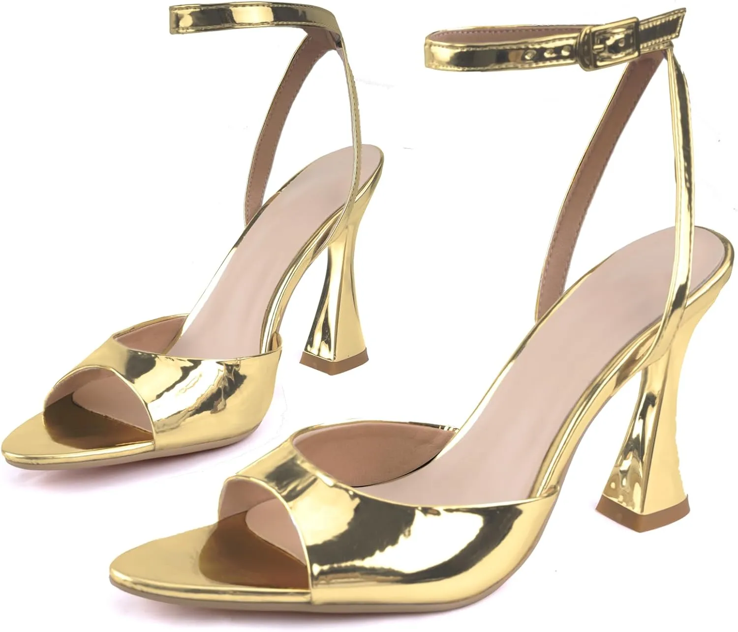 Women's Ankle Strap Fine Heeled Wedding Mesh Kitten Heels Sandals Pointed Open Toe Ankle Buckle Strap Summer Dress Shoes