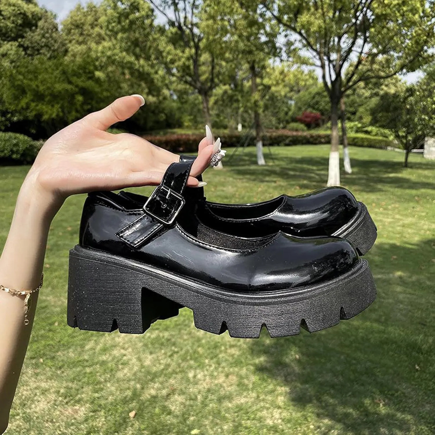 Women's Ankle Strap Mary Janes Summer Fashion Platform High Heel Chunky Pumps Oxford Dress Shoes Vintage Cosplay Girls Students British Shoes