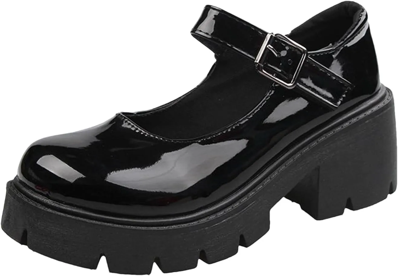Women's Ankle Strap Mary Janes Summer Fashion Platform High Heel Chunky Pumps Oxford Dress Shoes Vintage Cosplay Girls Students British Shoes
