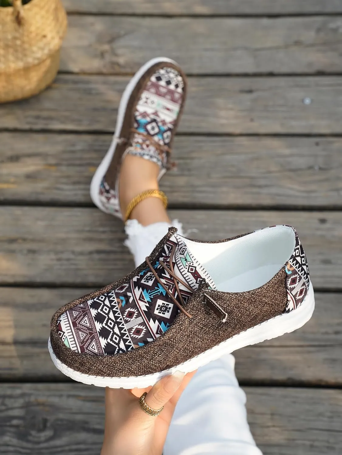 Women's Aztec Print Slip-On Loafers - Elastic Lace Comfort Shoes, Lightweight Foam Sole, Orthotic Support for Daily Wear, Trendy Casual Sneakers (US 6-11)