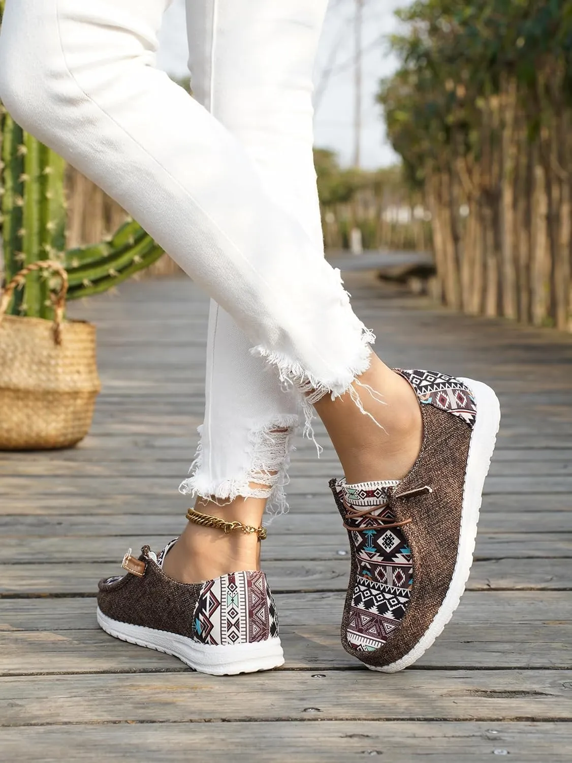 Women's Aztec Print Slip-On Loafers - Elastic Lace Comfort Shoes, Lightweight Foam Sole, Orthotic Support for Daily Wear, Trendy Casual Sneakers (US 6-11)