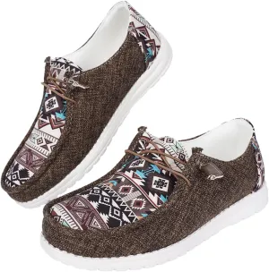 Women's Aztec Print Slip-On Loafers - Elastic Lace Comfort Shoes, Lightweight Foam Sole, Orthotic Support for Daily Wear, Trendy Casual Sneakers (US 6-11)