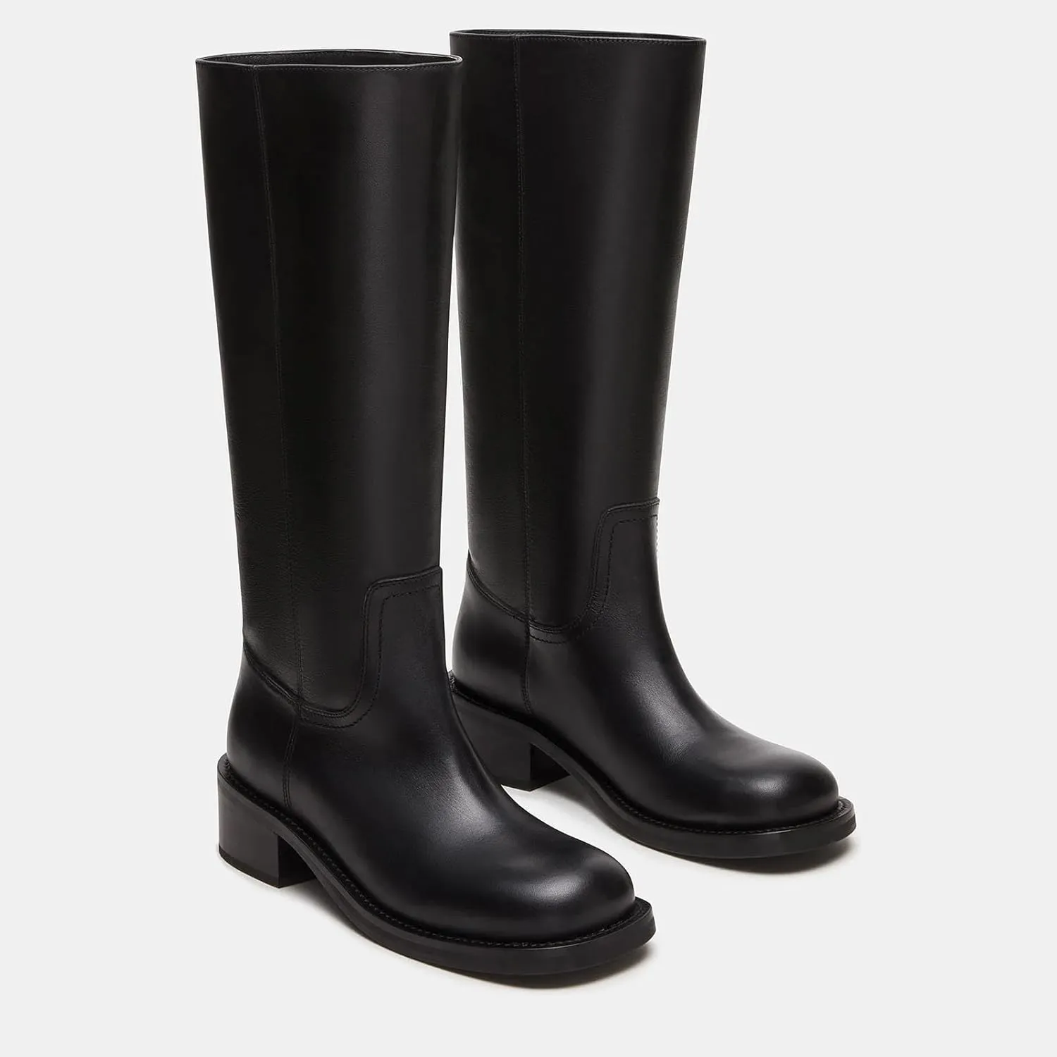 Women's Banana Knee High Boots Square Toe Chunky Block Heel Long Boots for Women Comfortable Low Heel Pull on Wide Calf Riding Boots