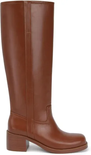 Women's Banana Knee High Boots Square Toe Chunky Block Heel Long Boots for Women Comfortable Low Heel Pull on Wide Calf Riding Boots