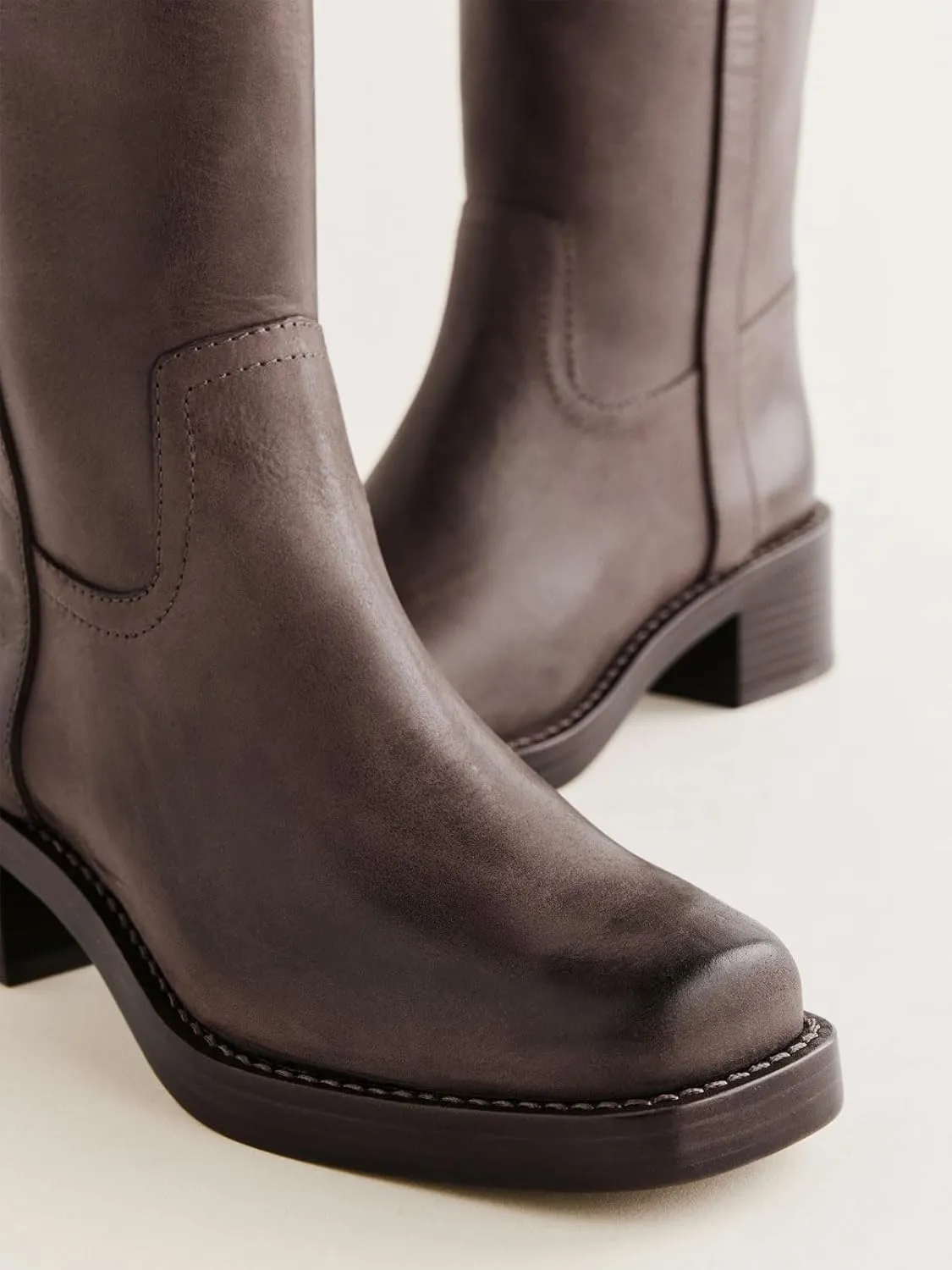 Women's Banana Knee High Boots Square Toe Chunky Block Heel Long Boots for Women Comfortable Low Heel Pull on Wide Calf Riding Boots