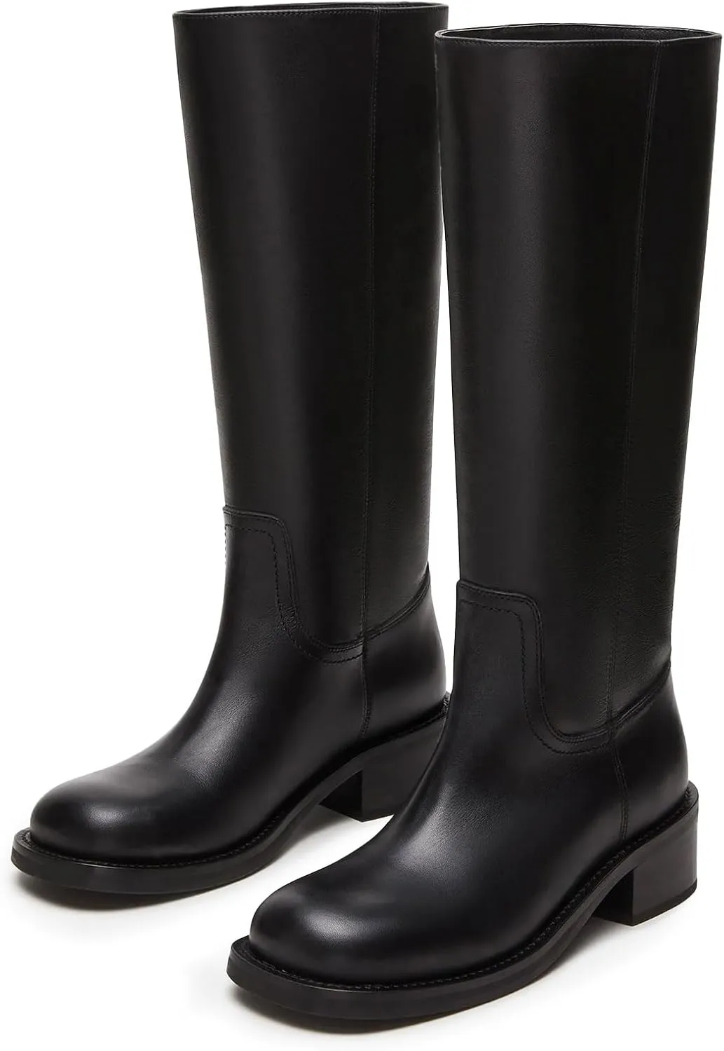 Women's Banana Knee High Boots Square Toe Chunky Block Heel Long Boots for Women Comfortable Low Heel Pull on Wide Calf Riding Boots
