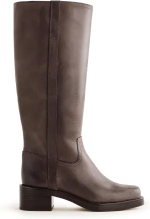 Women's Banana Knee High Boots Square Toe Chunky Block Heel Long Boots for Women Comfortable Low Heel Pull on Wide Calf Riding Boots