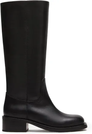 Women's Banana Knee High Boots Square Toe Chunky Block Heel Long Boots for Women Comfortable Low Heel Pull on Wide Calf Riding Boots