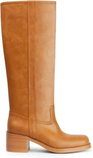 Women's Banana Knee High Boots Square Toe Chunky Block Heel Long Boots for Women Comfortable Low Heel Pull on Wide Calf Riding Boots