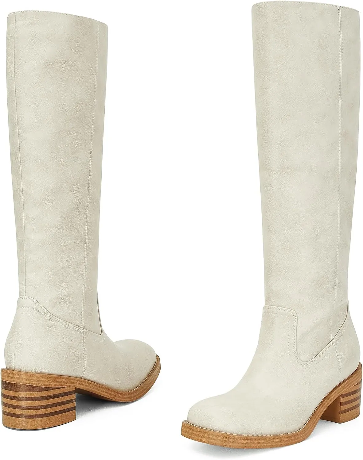 Womens Banana Knee High Boots Square Toe Comfortable Campus Boots Block Heel Riding Boots Wide Calf Long Tall Boots