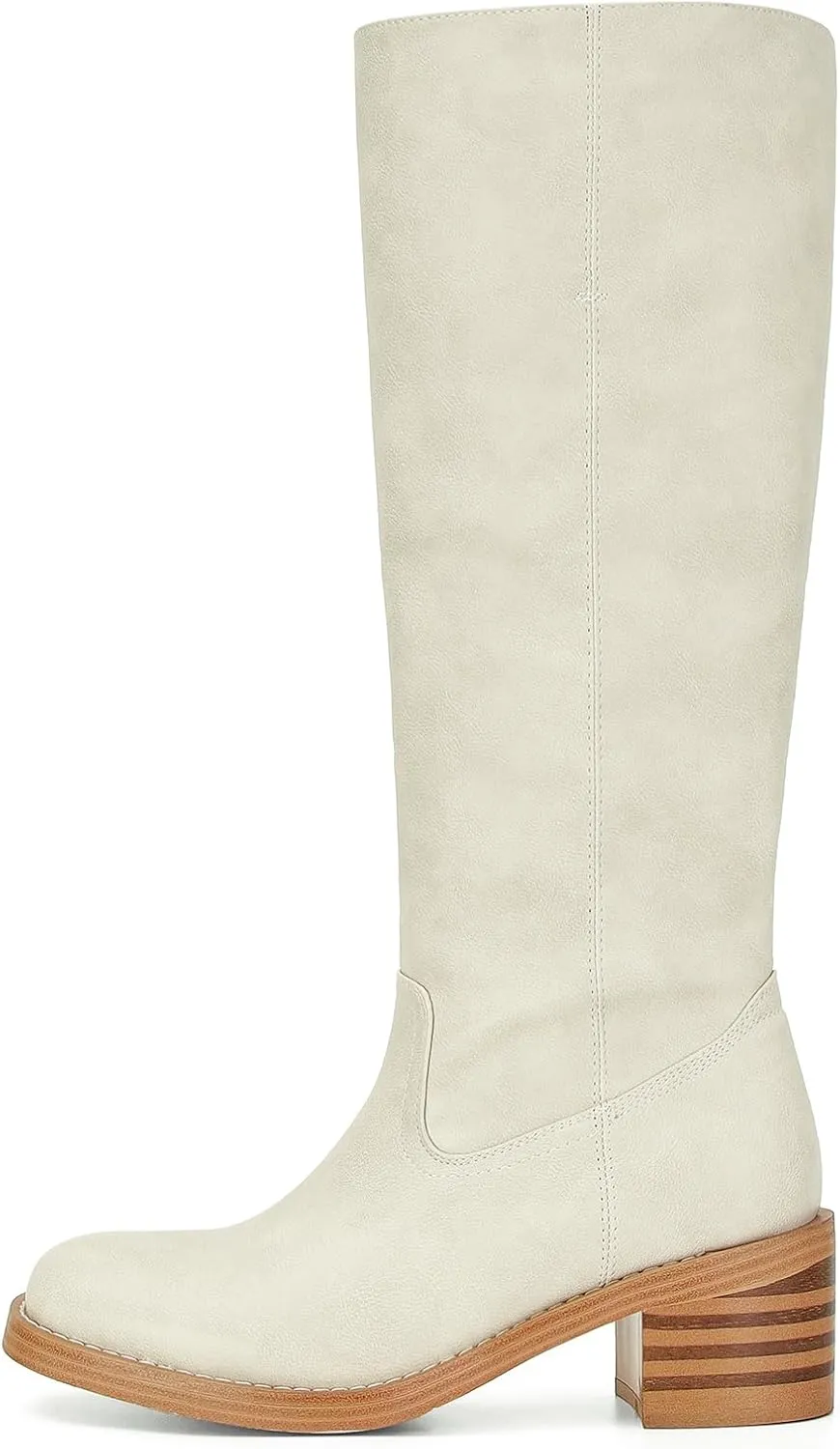 Womens Banana Knee High Boots Square Toe Comfortable Campus Boots Block Heel Riding Boots Wide Calf Long Tall Boots