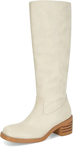 Womens Banana Knee High Boots Square Toe Comfortable Campus Boots Block Heel Riding Boots Wide Calf Long Tall Boots
