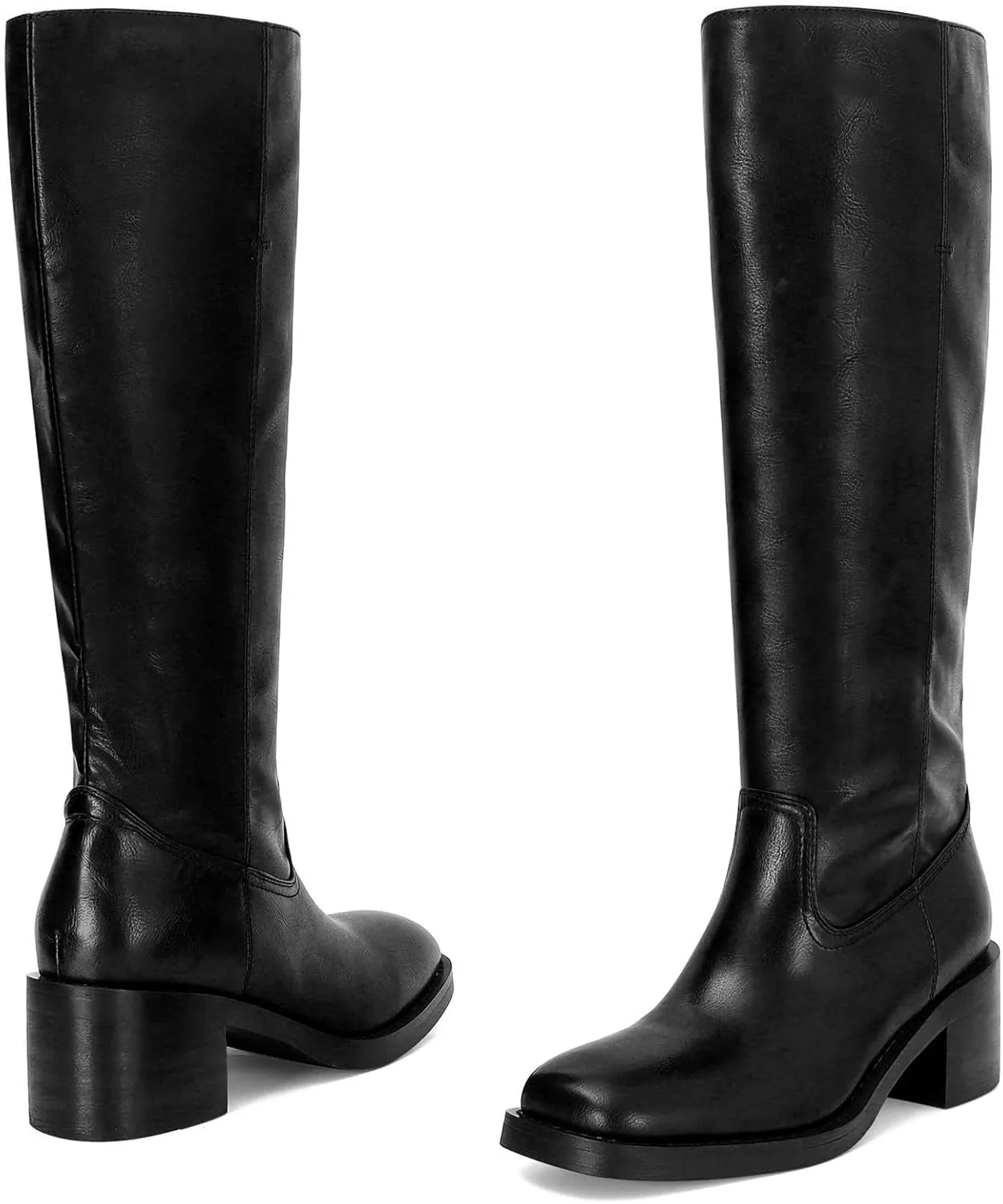 Womens Banana Knee High Boots Square Toe Comfortable Campus Boots Block Heel Riding Boots Wide Calf Long Tall Boots