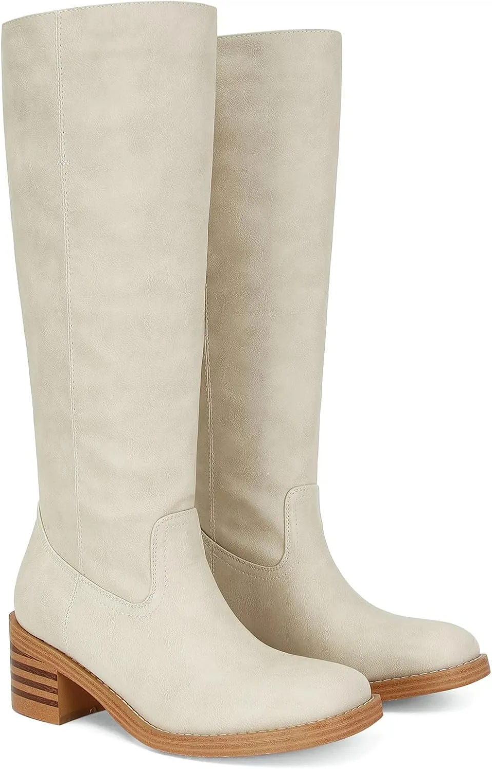 Womens Banana Knee High Boots Square Toe Comfortable Campus Boots Block Heel Riding Boots Wide Calf Long Tall Boots