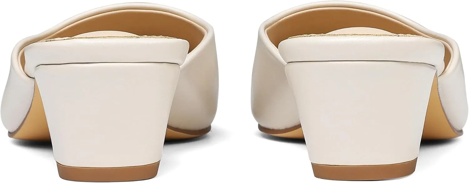 Women's Black Mules Block Kitten Heels Closed Square Toe Slip On Slingback Casual Dress Shoes