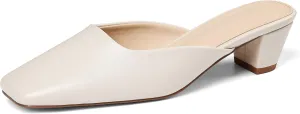 Women's Black Mules Block Kitten Heels Closed Square Toe Slip On Slingback Casual Dress Shoes