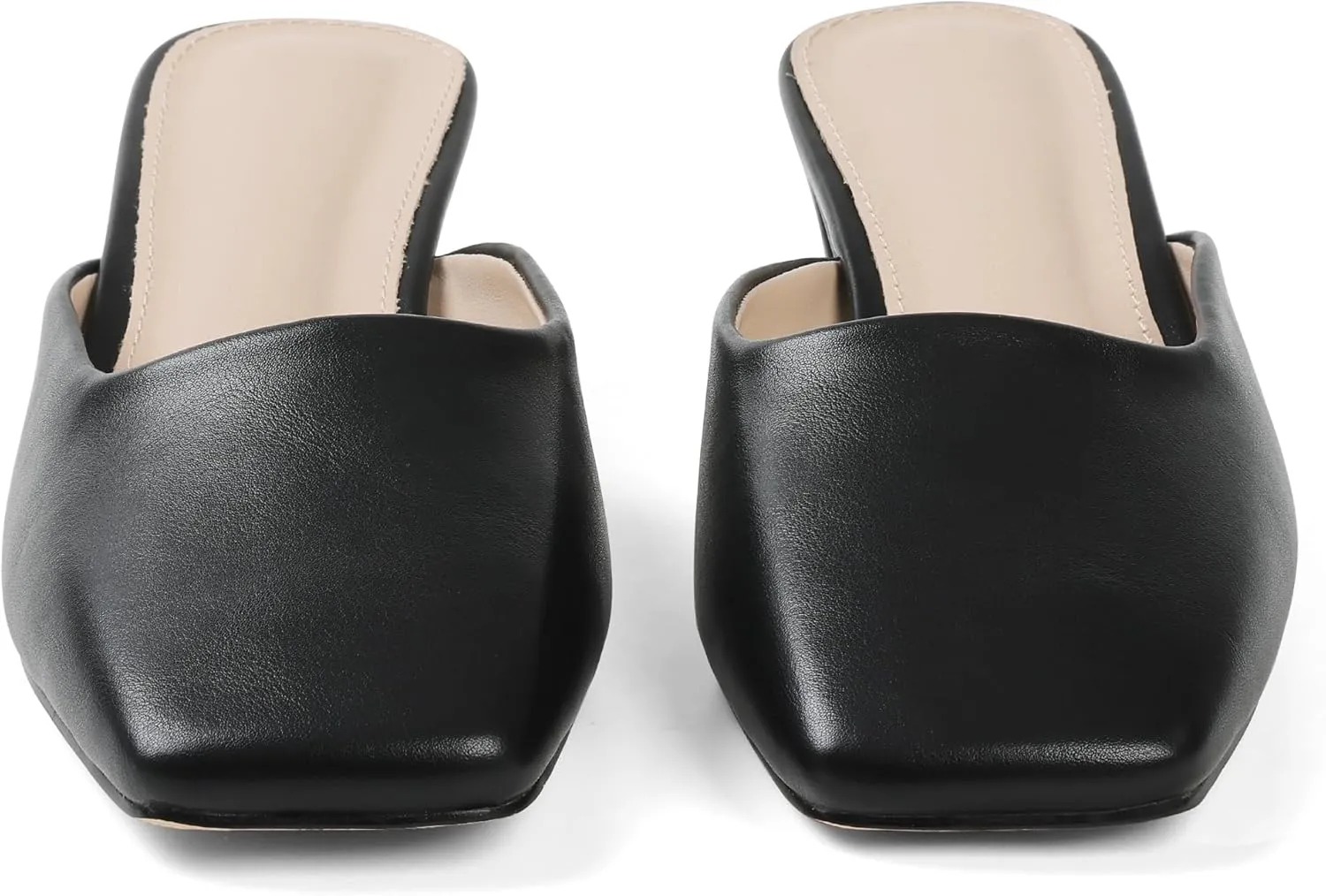 Women's Black Mules Block Kitten Heels Closed Square Toe Slip On Slingback Casual Dress Shoes