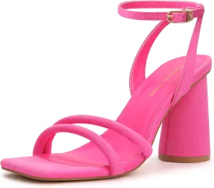 Women's Block High Heels Square Toe Heeled Sandals Ankle Strap Shoes