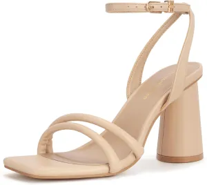 Women's Block High Heels Square Toe Heeled Sandals Ankle Strap Shoes