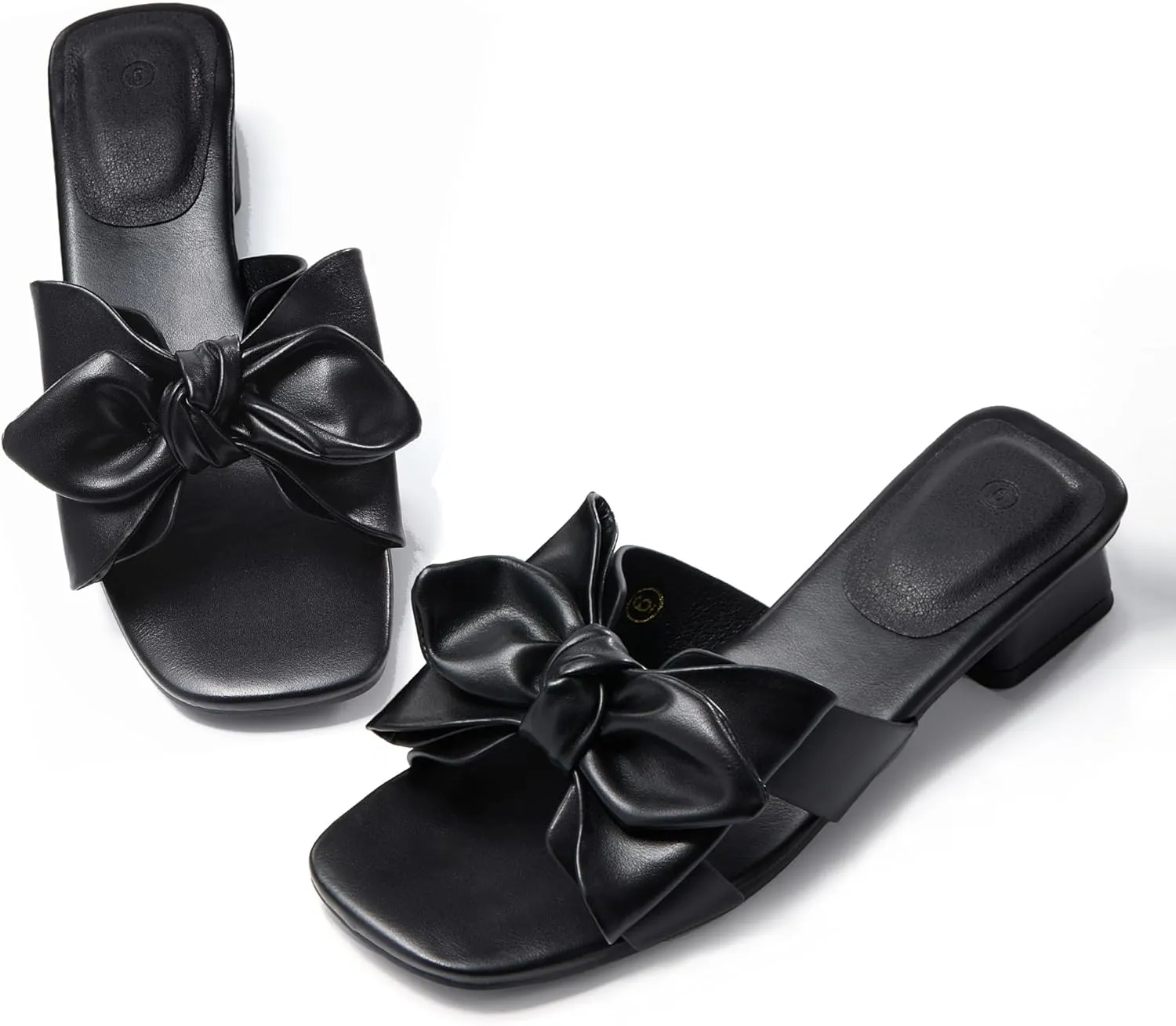 Womens Bow Dressy Low Heel Sandals Slides Summer Chunky Block Heeled Open Toe Mules Slip on Slippers Shoes