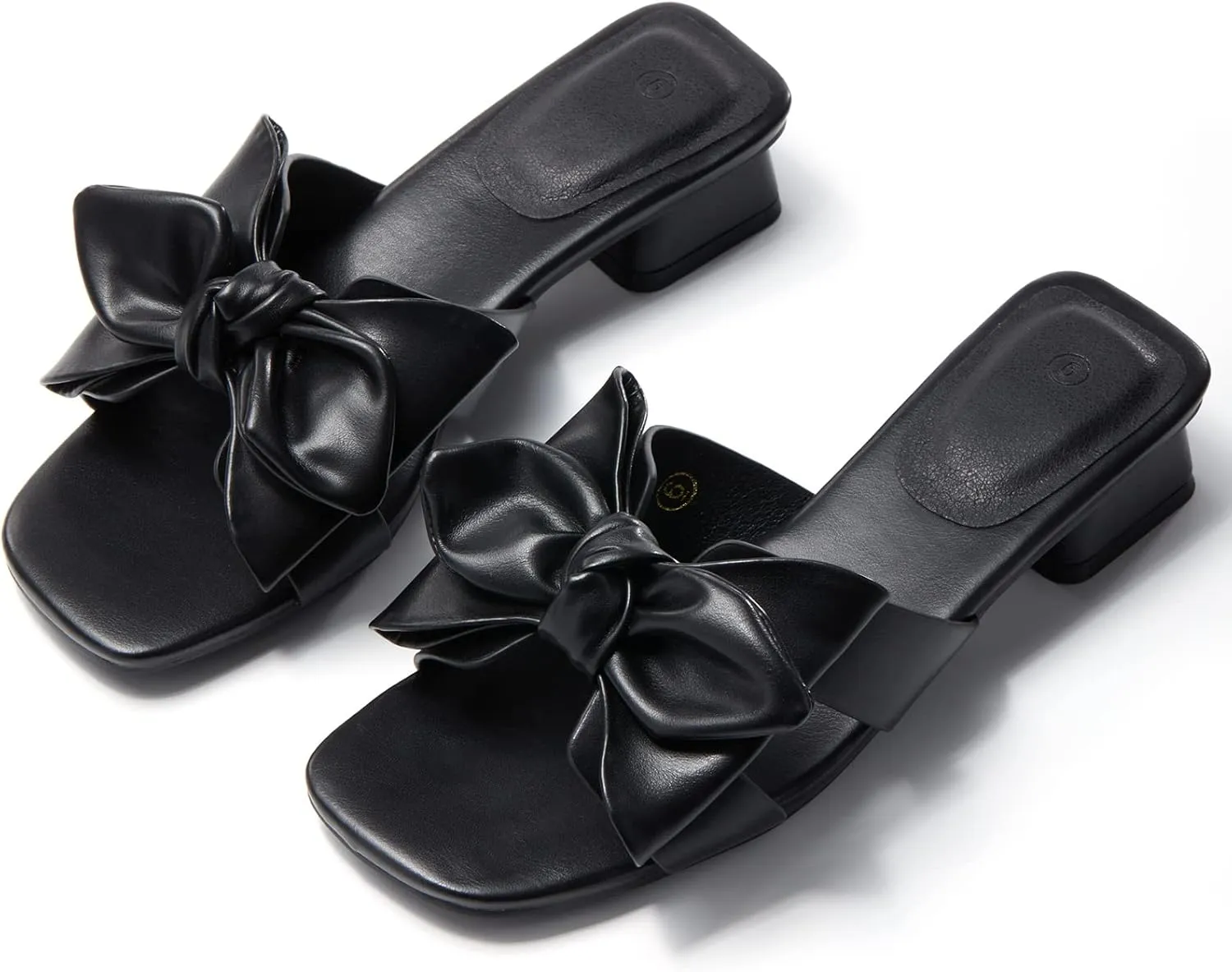 Womens Bow Dressy Low Heel Sandals Slides Summer Chunky Block Heeled Open Toe Mules Slip on Slippers Shoes