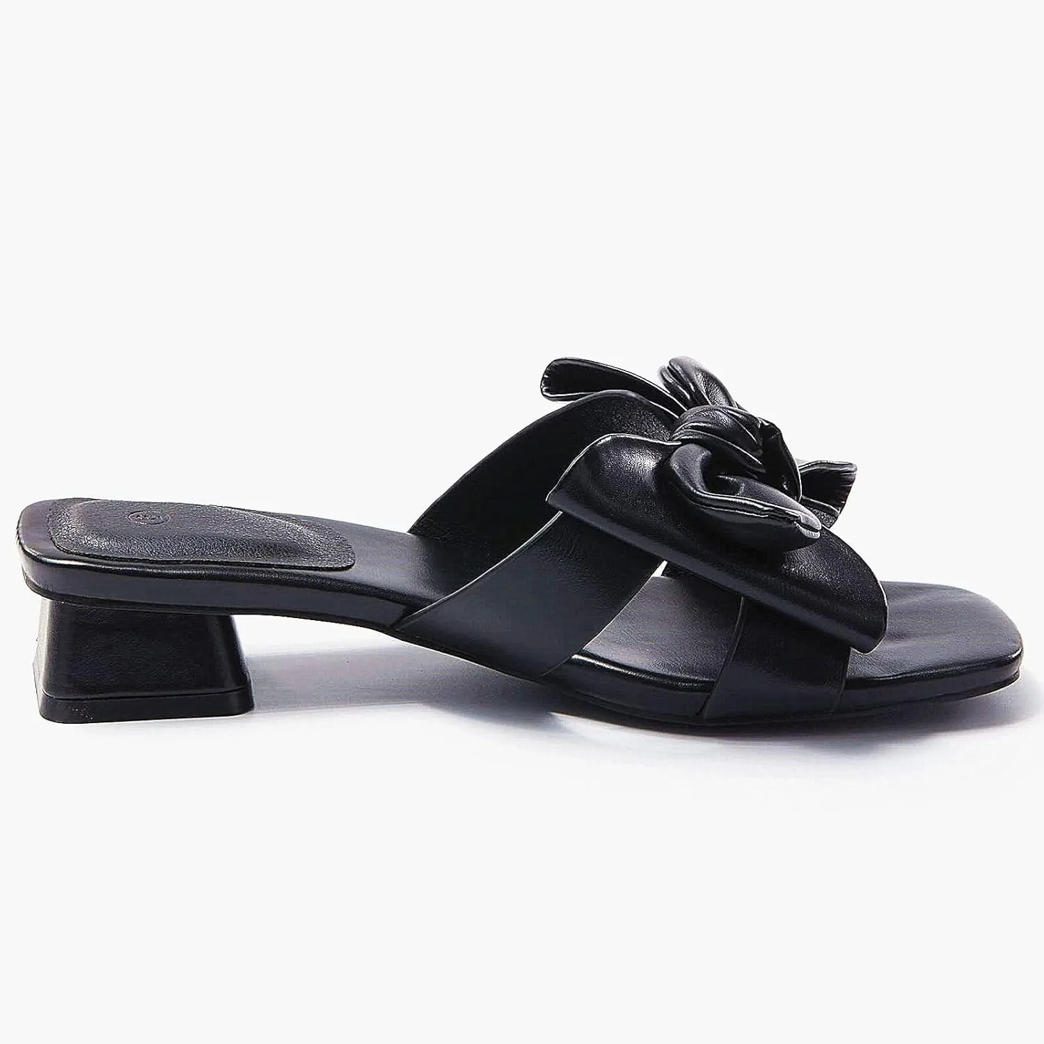 Womens Bow Dressy Low Heel Sandals Slides Summer Chunky Block Heeled Open Toe Mules Slip on Slippers Shoes