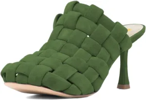 Women’s Braid Mules Slim High Heels Slippers Slip On Sandals Square Toe Shoes Party Indoor Daily Size 4-16 US