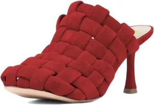 Women’s Braid Mules Slim High Heels Slippers Slip On Sandals Square Toe Shoes Party Indoor Daily Size 4-16 US