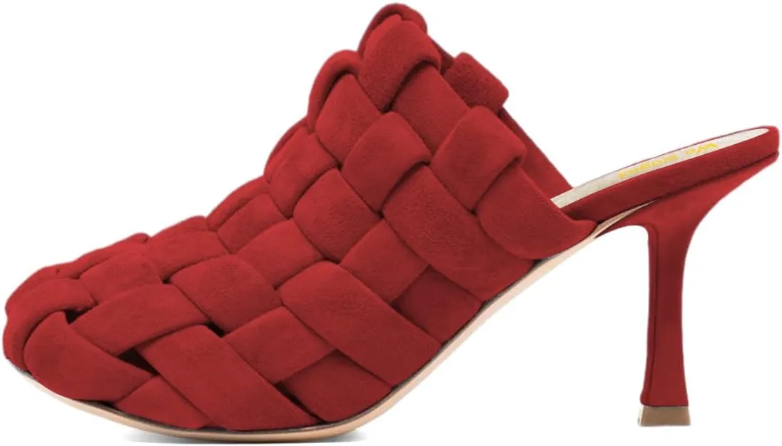 Women’s Braid Mules Slim High Heels Slippers Slip On Sandals Square Toe Shoes Party Indoor Daily Size 4-16 US