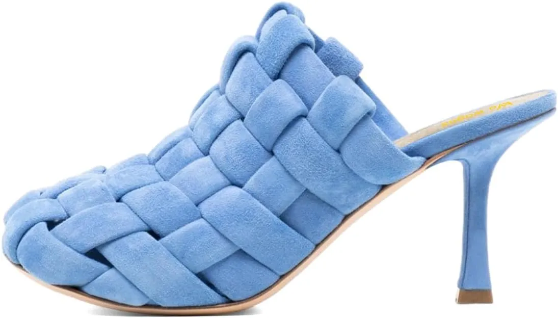 Women’s Braid Mules Slim High Heels Slippers Slip On Sandals Square Toe Shoes Party Indoor Daily Size 4-16 US