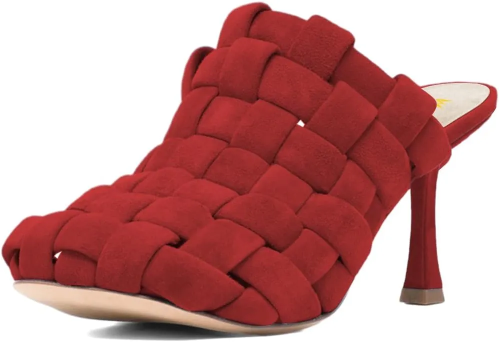 Women’s Braid Mules Slim High Heels Slippers Slip On Sandals Square Toe Shoes Party Indoor Daily Size 4-16 US