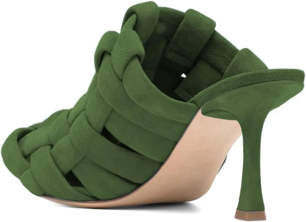 Women’s Braid Mules Slim High Heels Slippers Slip On Sandals Square Toe Shoes Party Indoor Daily Size 4-16 US