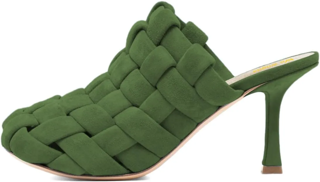 Women’s Braid Mules Slim High Heels Slippers Slip On Sandals Square Toe Shoes Party Indoor Daily Size 4-16 US