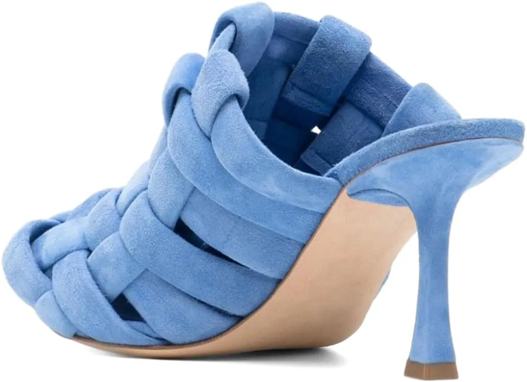 Women’s Braid Mules Slim High Heels Slippers Slip On Sandals Square Toe Shoes Party Indoor Daily Size 4-16 US