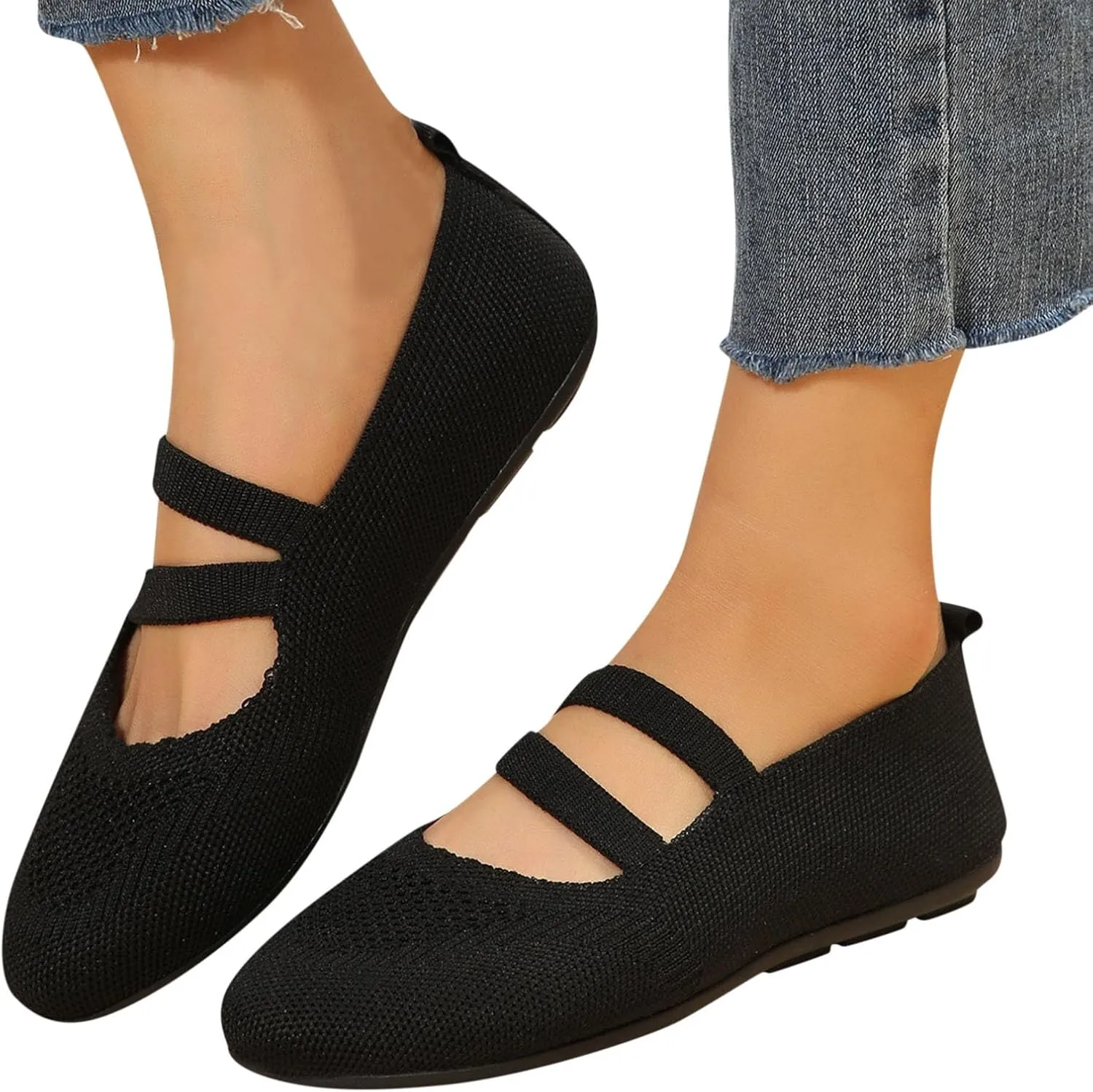 Womens Breathable Mesh Knitted Flats Shoe Walking Shoes Fashion Soft Sole Casual Shoes for Vacation Ballet Flat