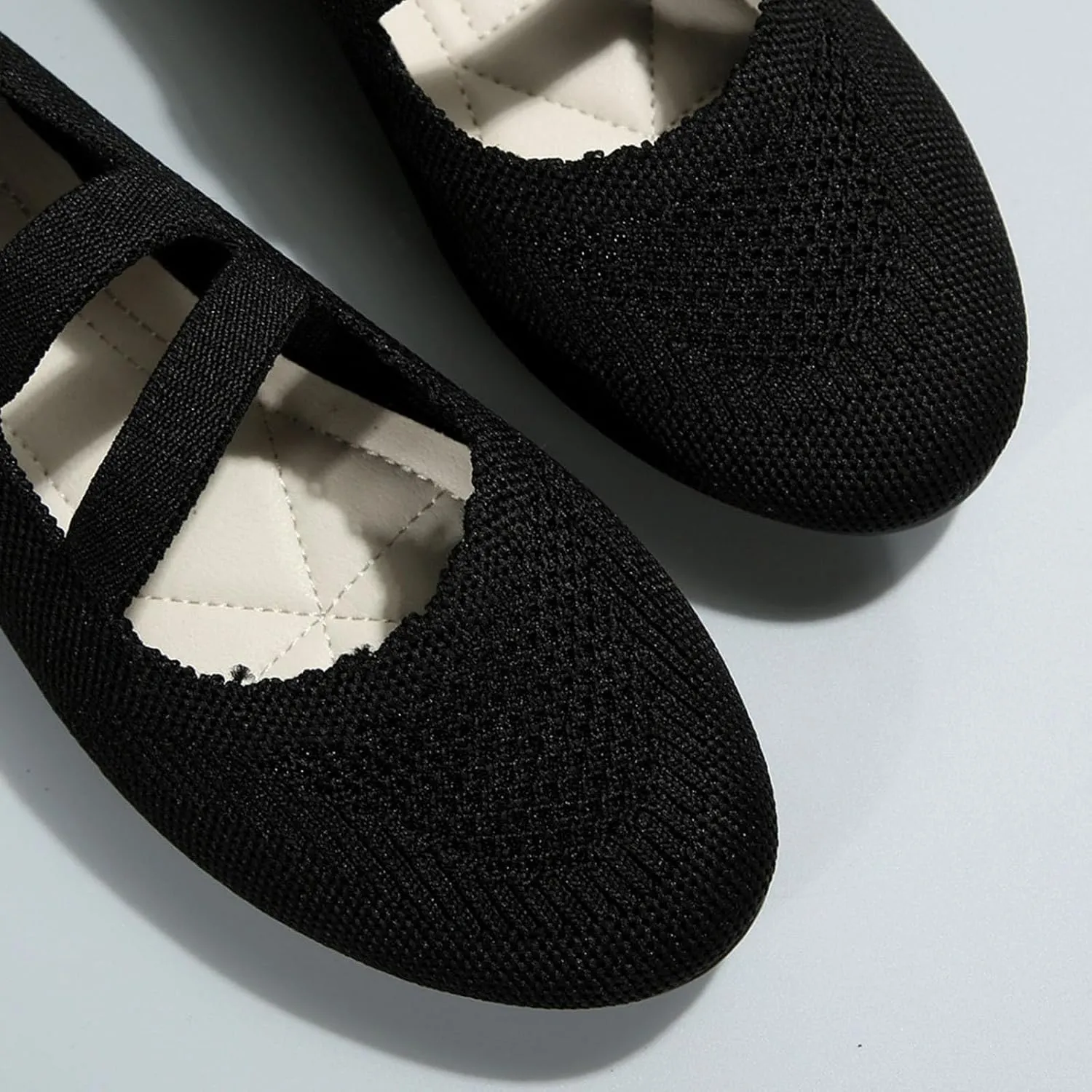 Womens Breathable Mesh Knitted Flats Shoe Walking Shoes Fashion Soft Sole Casual Shoes for Vacation Ballet Flat