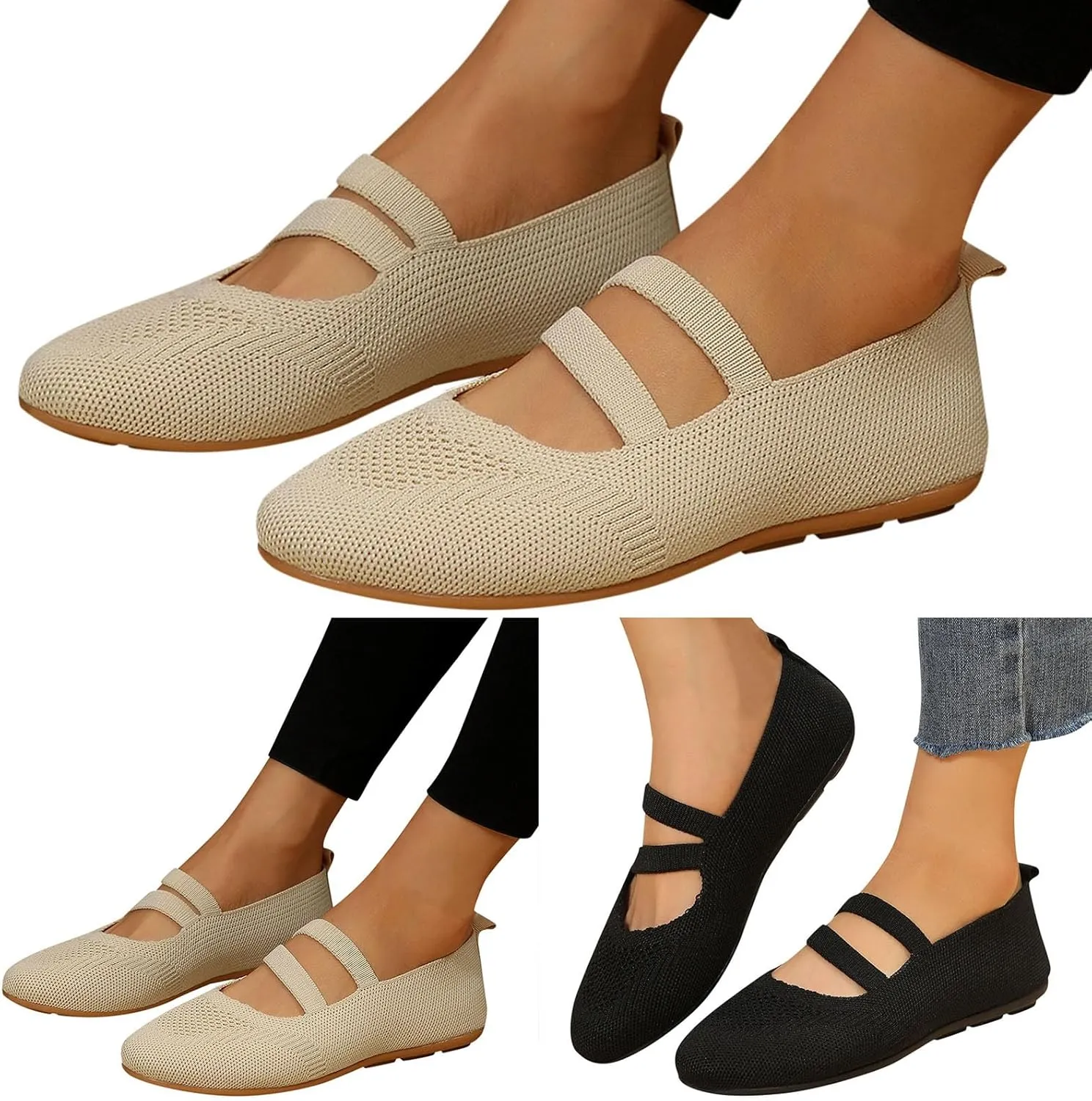Womens Breathable Mesh Knitted Flats Shoe Walking Shoes Fashion Soft Sole Casual Shoes for Vacation Ballet Flat