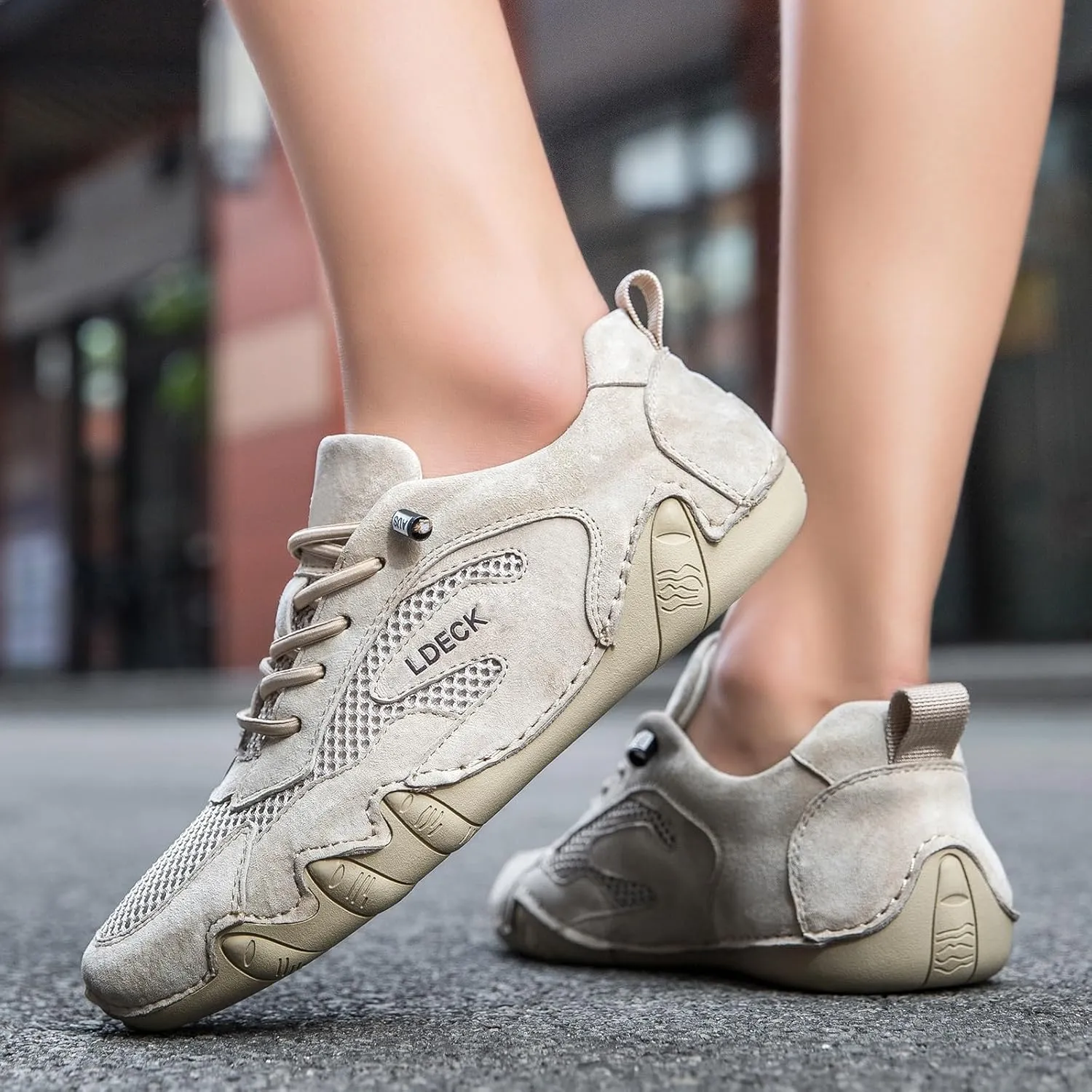 Women's Breathable Mesh Walking Sneakers Outdoor Non-Slip Ultralight Beck Shoes for Commuting, Biking & Driving Trail Hiking Barefoot Shoes(Khaki,US 7.5)