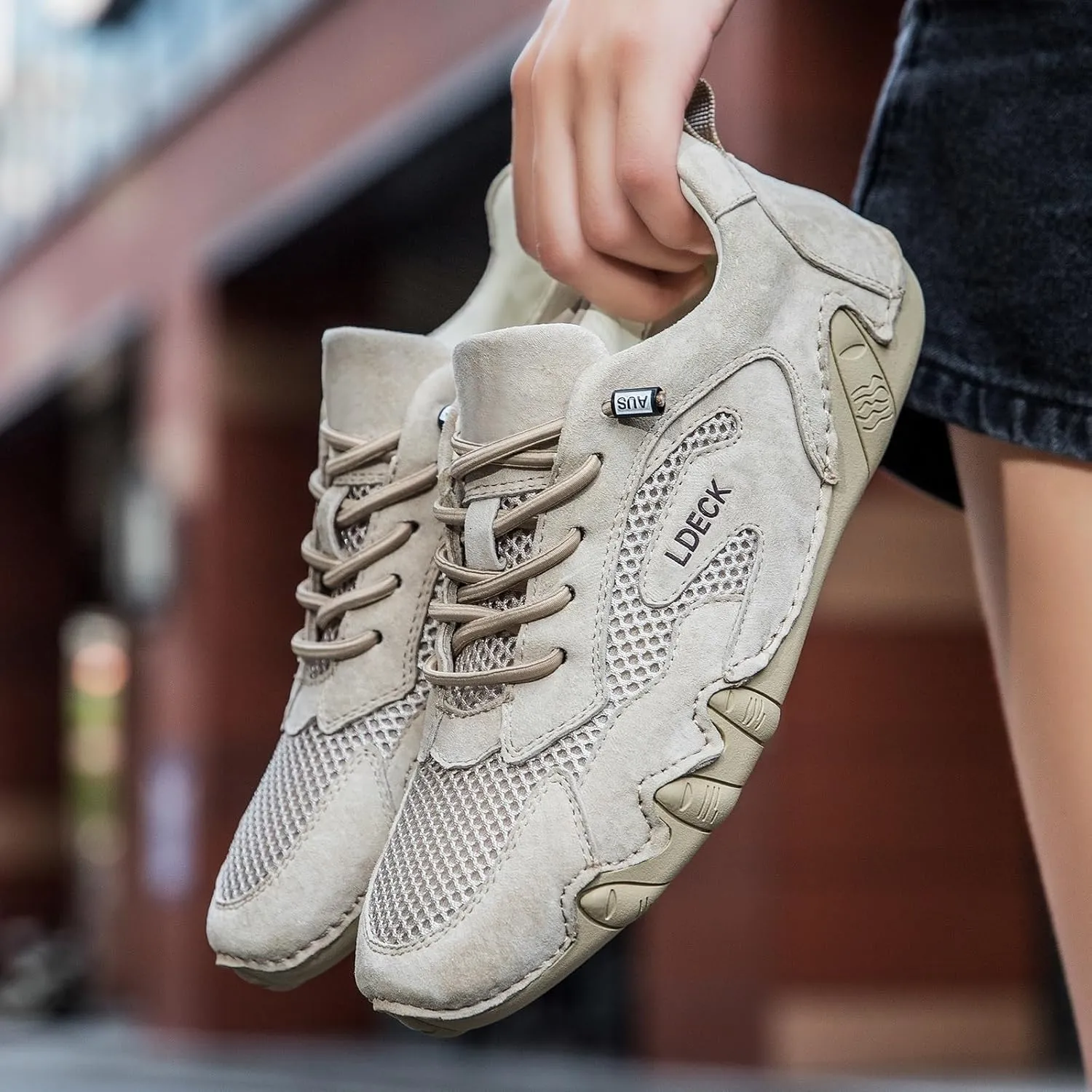 Women's Breathable Mesh Walking Sneakers Outdoor Non-Slip Ultralight Beck Shoes for Commuting, Biking & Driving Trail Hiking Barefoot Shoes(Khaki,US 7.5)