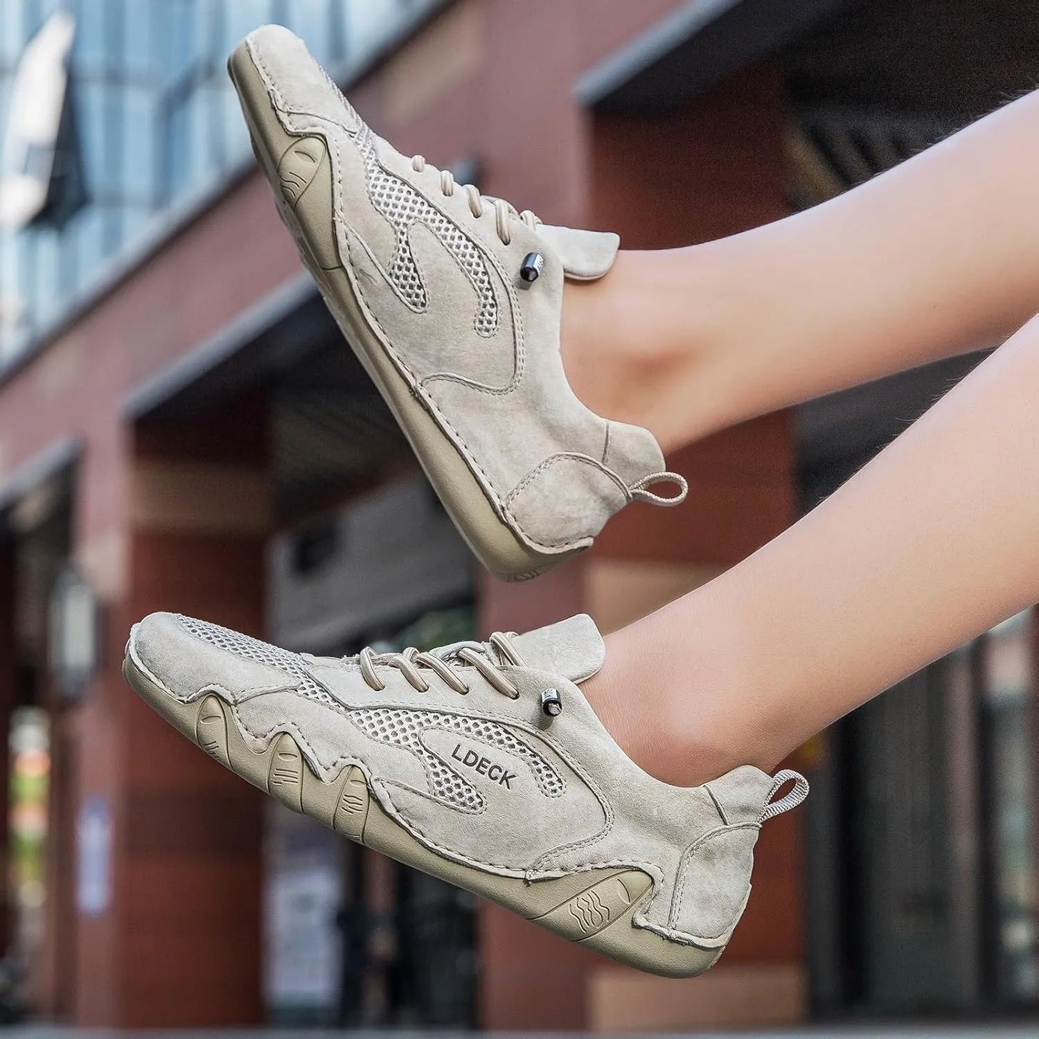 Women's Breathable Mesh Walking Sneakers Outdoor Non-Slip Ultralight Beck Shoes for Commuting, Biking & Driving Trail Hiking Barefoot Shoes(Khaki,US 7.5)