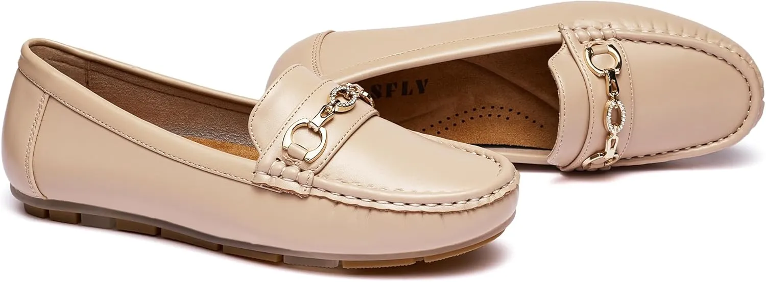 Women's Business Loafers Work Casual Flats Shoes Lightweight Penny PU Leather Slip On Walking Shoes