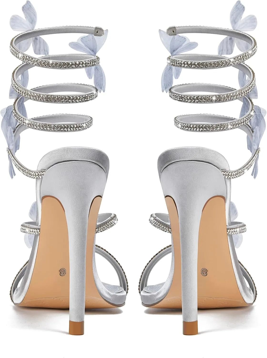 Women's Butterfly Rhinestone High Heels Open Round Toe Spiral Wrap Strappy Dress Stiletto Sandals For Party Evening Wedding