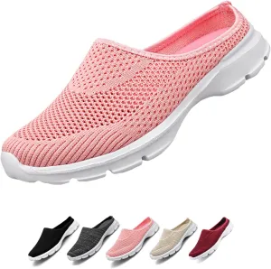 Women's Casual Slip on Half Shoes Breathable Arch Support Walking Mules Shoes Open Back Slip on Flats Non-Slip Sneakers Sandals