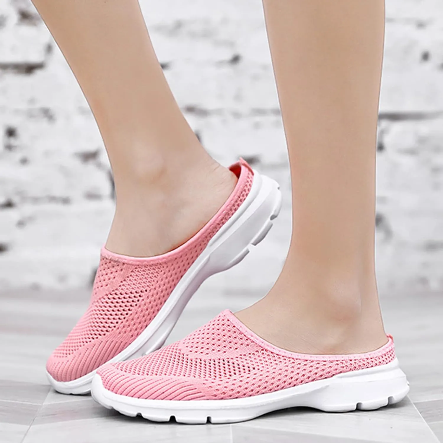Women's Casual Slip on Half Shoes Breathable Arch Support Walking Mules Shoes Open Back Slip on Flats Non-Slip Sneakers Sandals